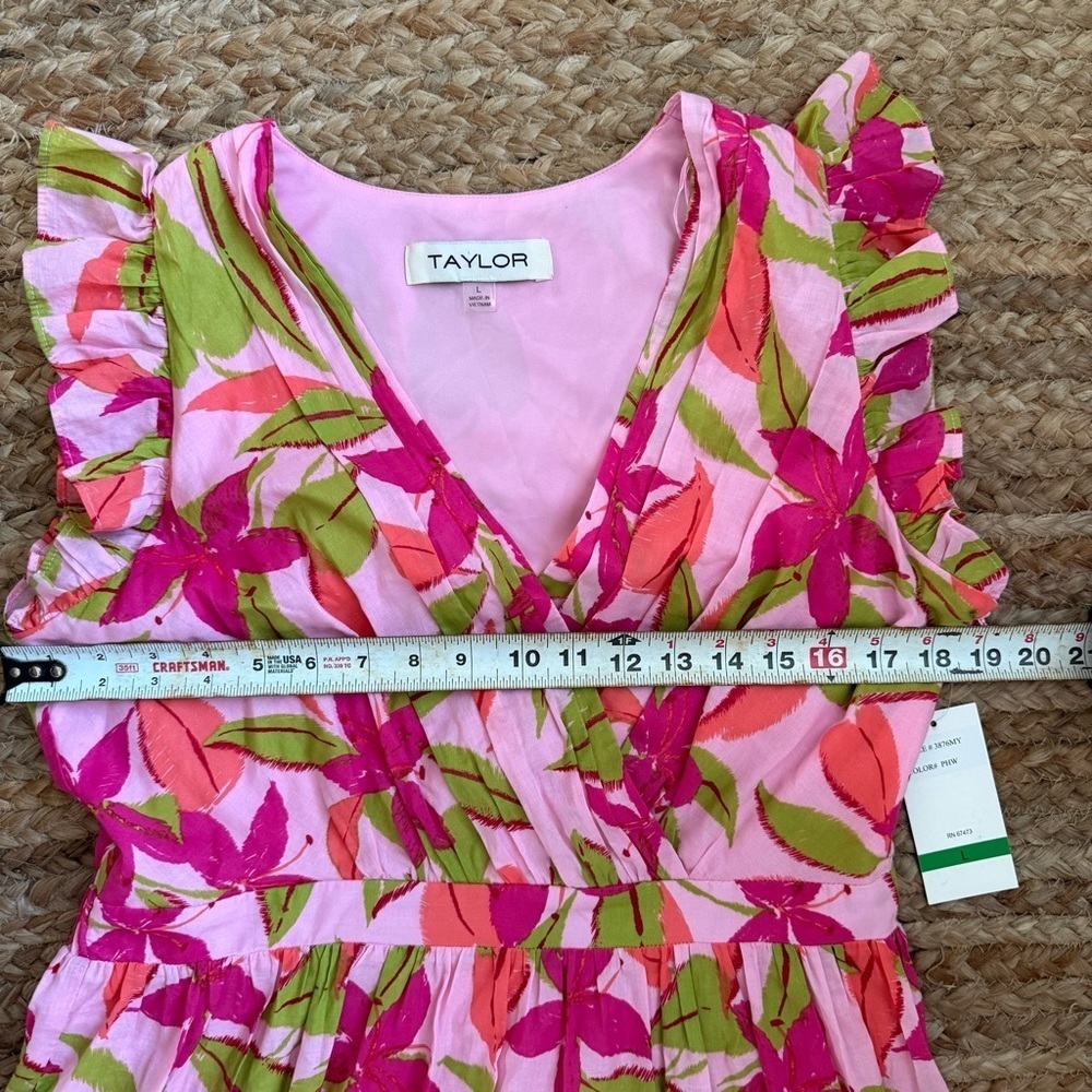 NEW Taylor Large Pink Tropical Floral Tiered Sleeveless Cotton Dress - Picture 6 of 9